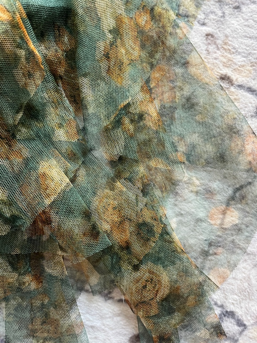 Green Floral Tulle Skirt Tiered Midi/ Boho Cottagecore Romantic Skirt - Picture 6 of 7